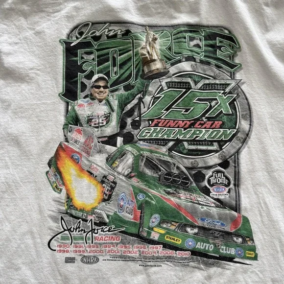 Vintage John Force 15X Funny Car Champion Shirt Mens 2XL White NHRA Graphic T - Picture 8 of 8